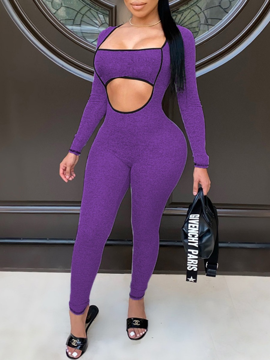 

lovely Sexy Hollow-out Purple One-piece Jumpsuit