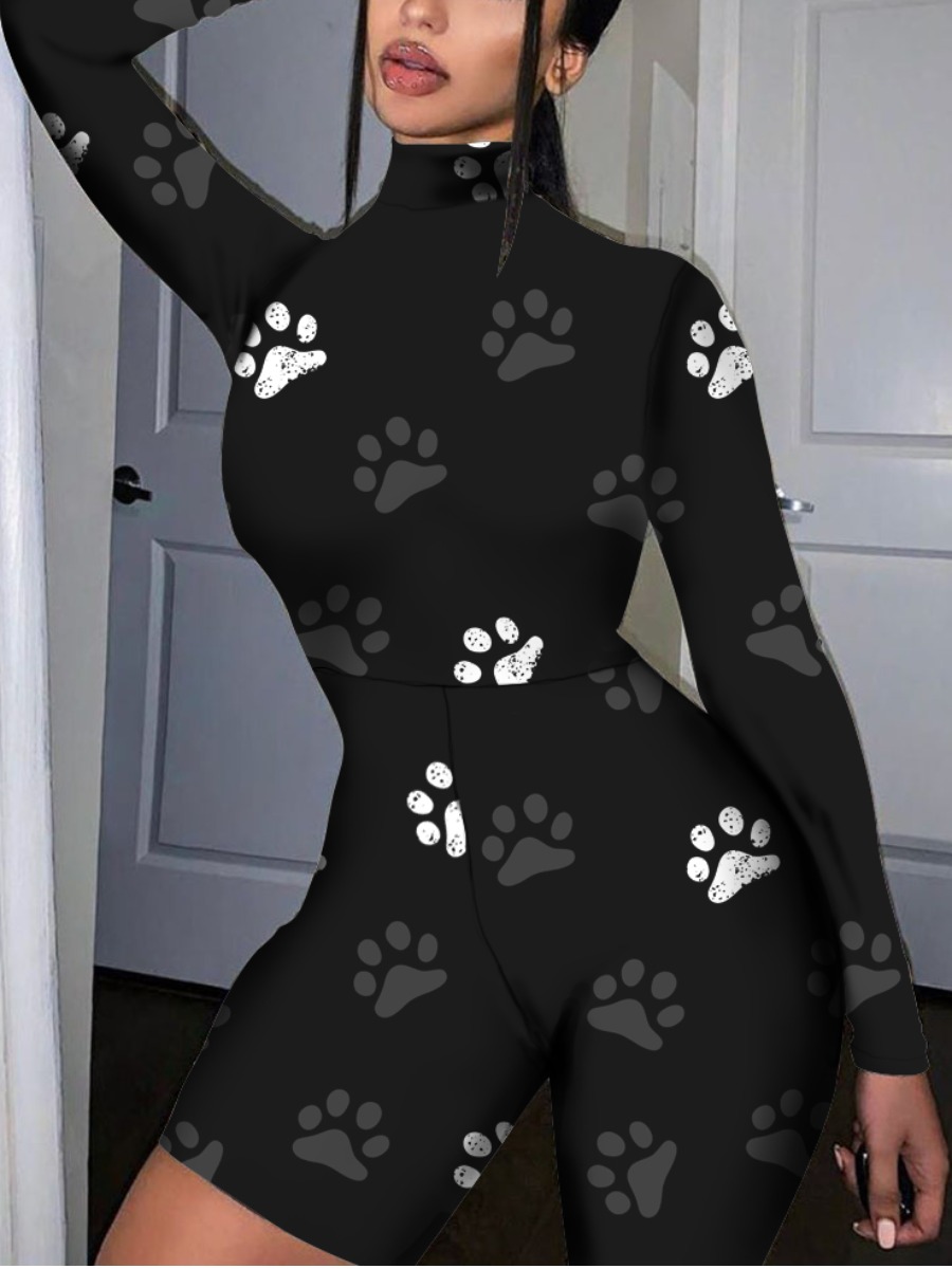

Lovely Street Turtleneck Print Black Mini Dress