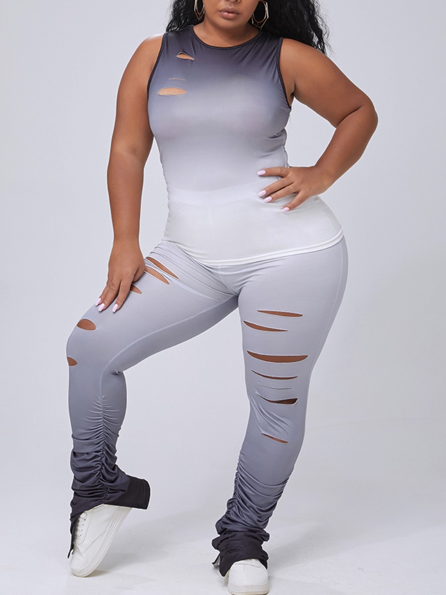 

lovely Trendy Gradient Hollow-out Black Plus Size Two-piece Pants Set