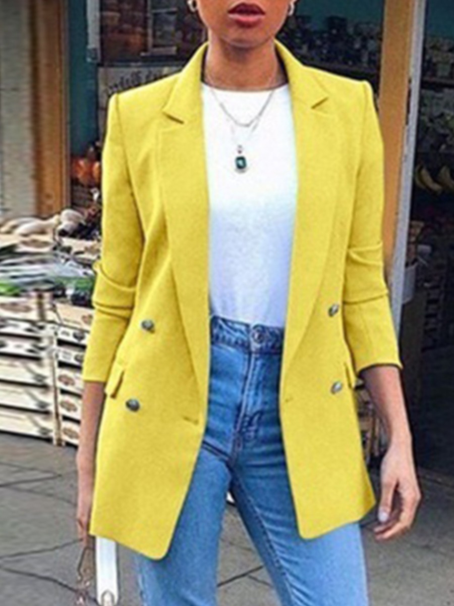 

lovely Trendy Turndown Collar Buttons Design Yellow Blazer