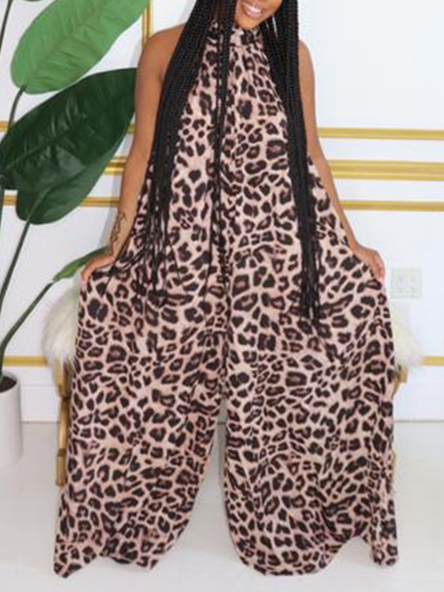 

lovely Trendy Backless Leopard Print One-piece Jumpsuit