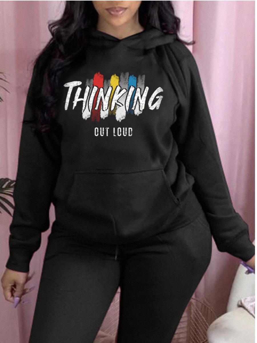 

lovely Sportswear Hooded Collar Letter Print Black Hoodie