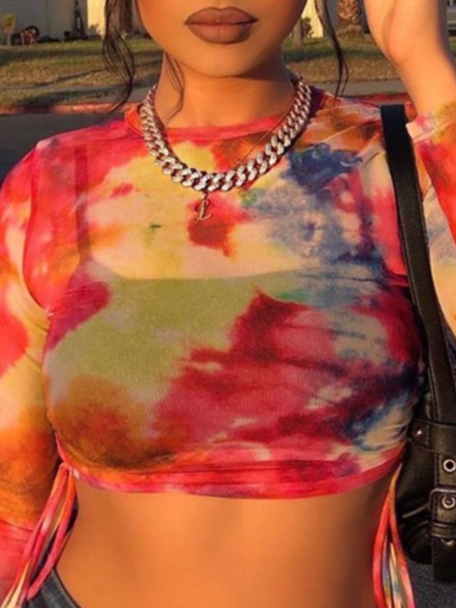 

lovely Street O Neck Tie-dye Multicolor T-shirt, Multi