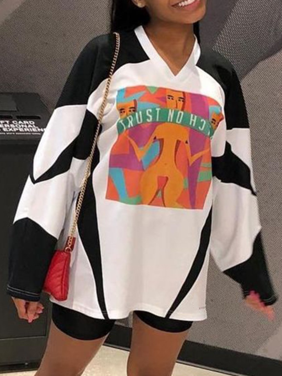

lovely Casual V Neck Print White Hoodie