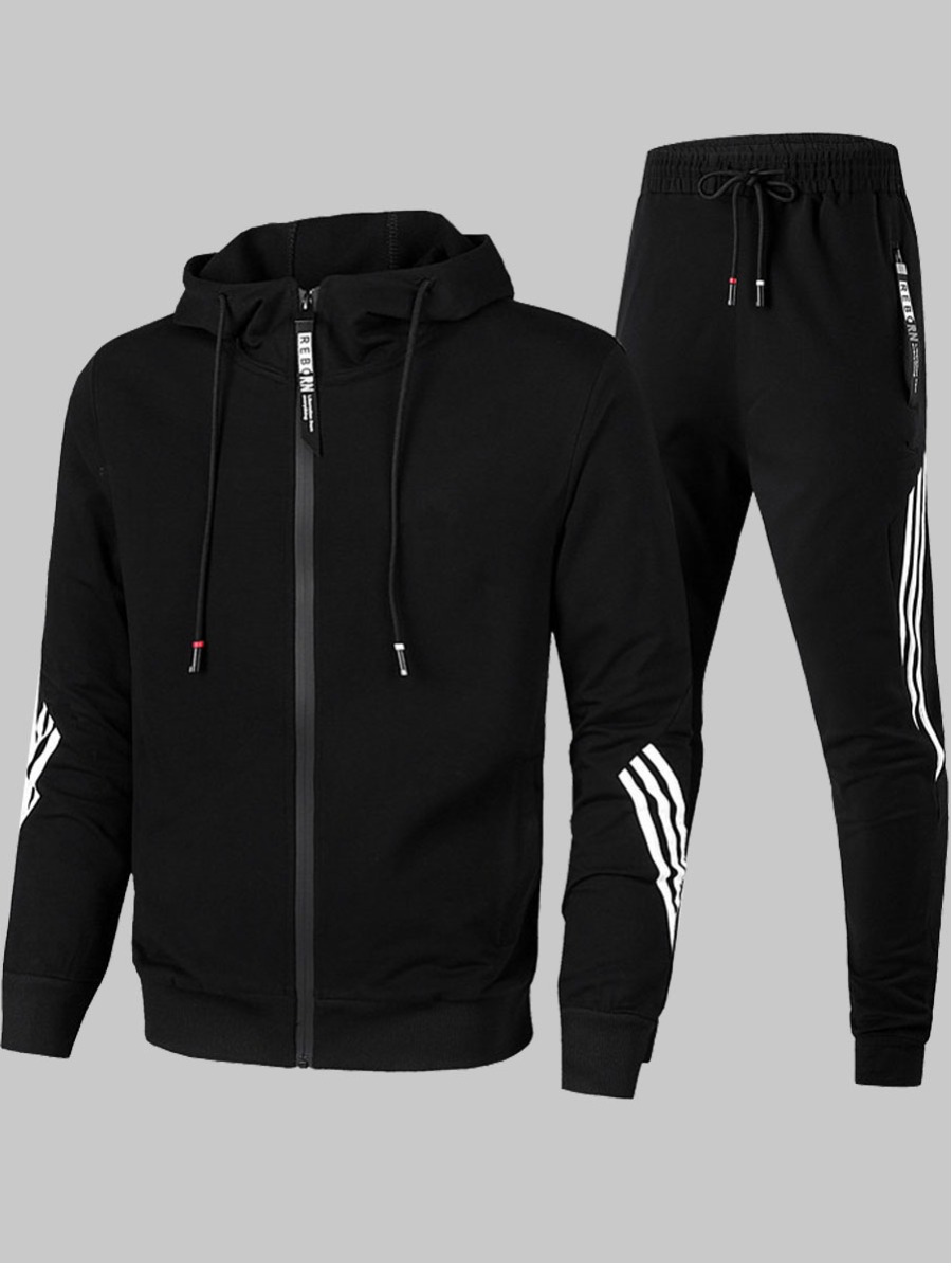 

lovely Sportswear Hooded Collar Zipper Design Black Men Two-piece Pants Set
