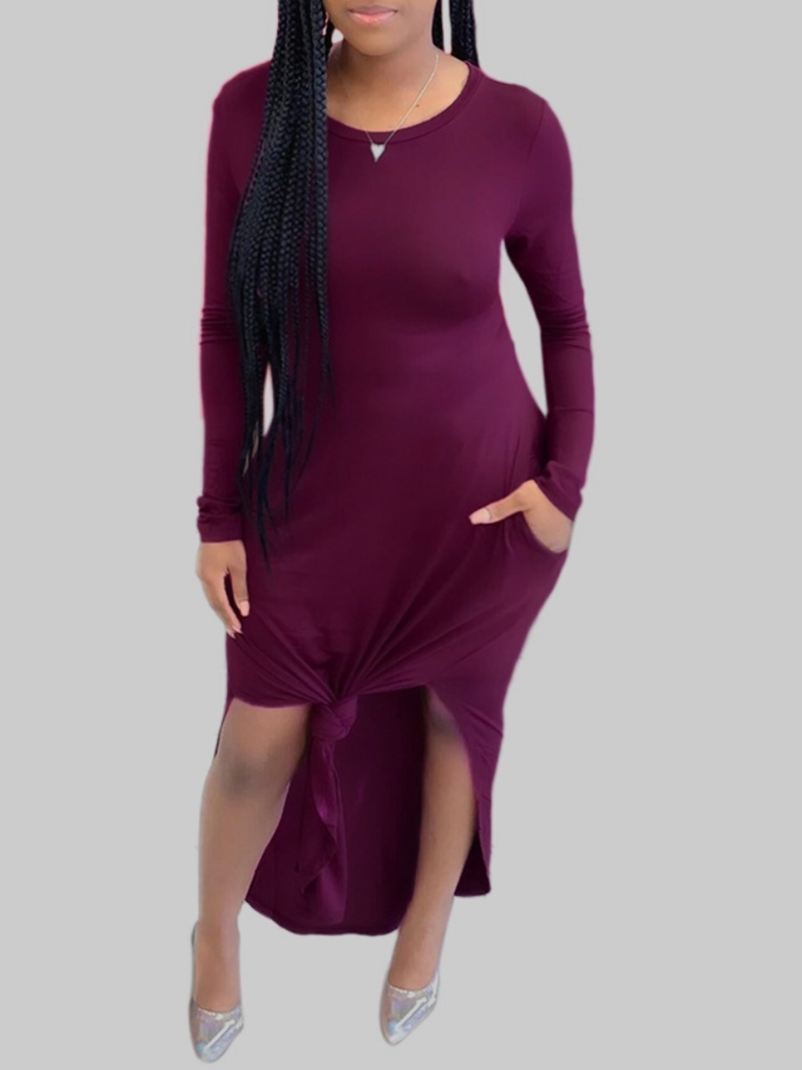 

lovely Casual Side Slit Red Ankle Length Plus Size Dress