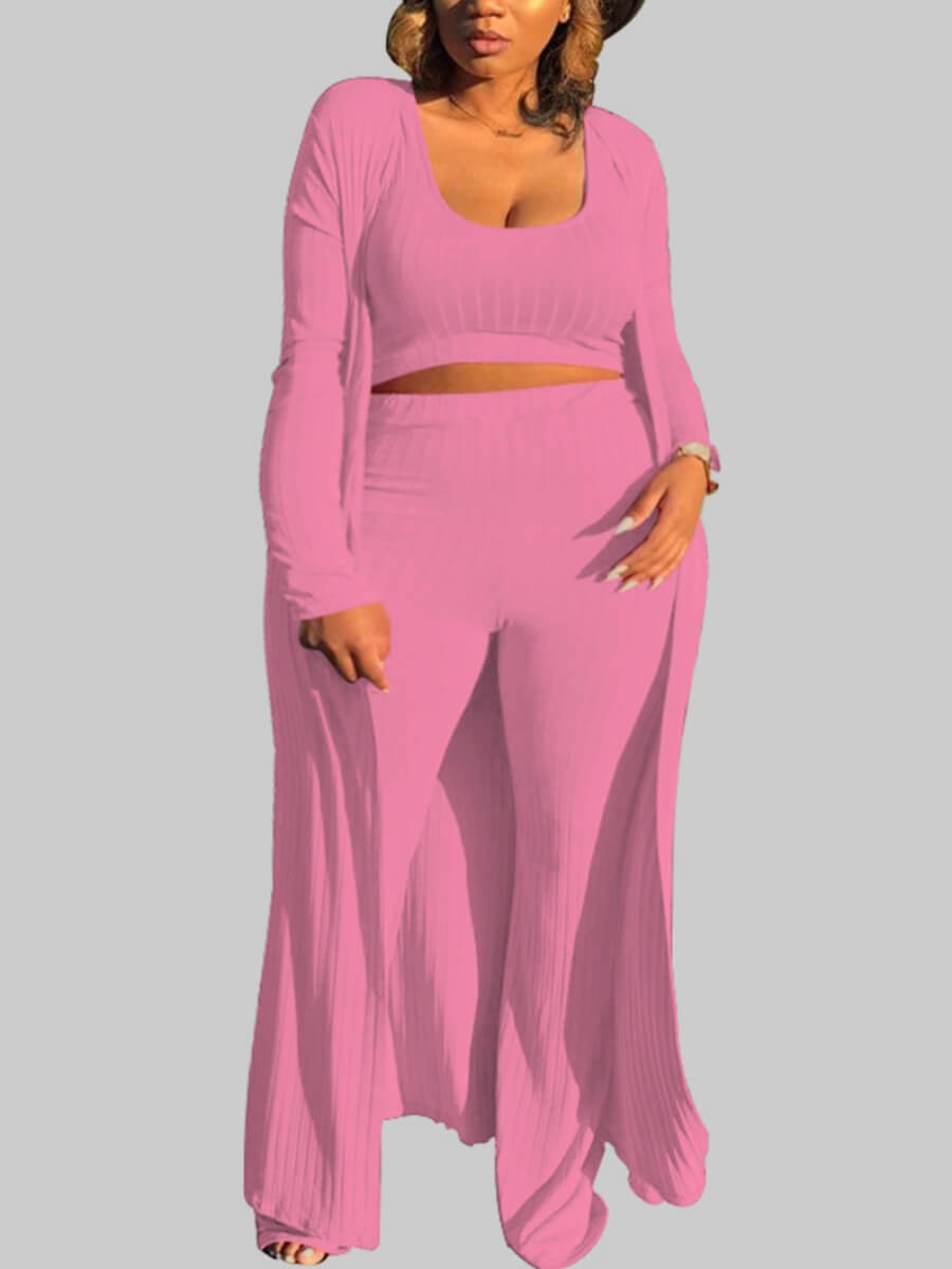 

Lovely Leisure Basic Skinny Pink Plus Size Two-piece Pants Set