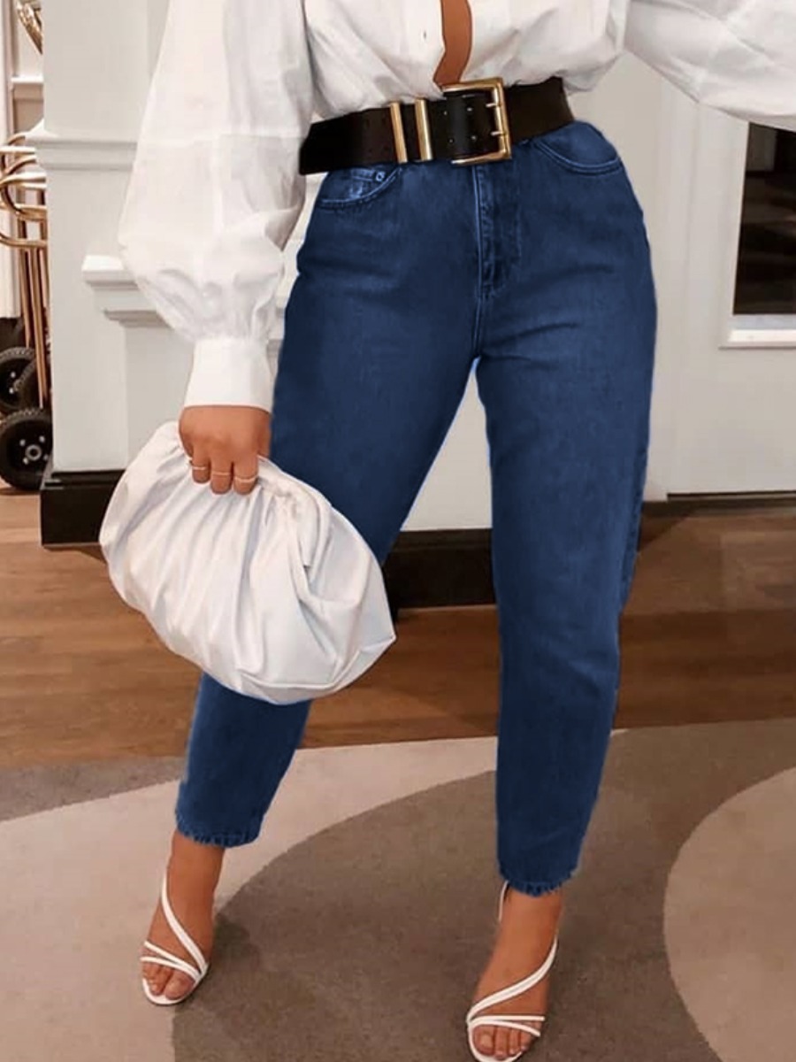 

lovely Casual Basic Deep Blue Jeans