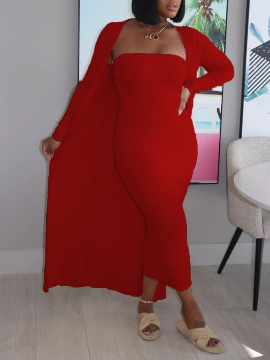 

lovely Casual Basic Red Two Piece Skirt Set