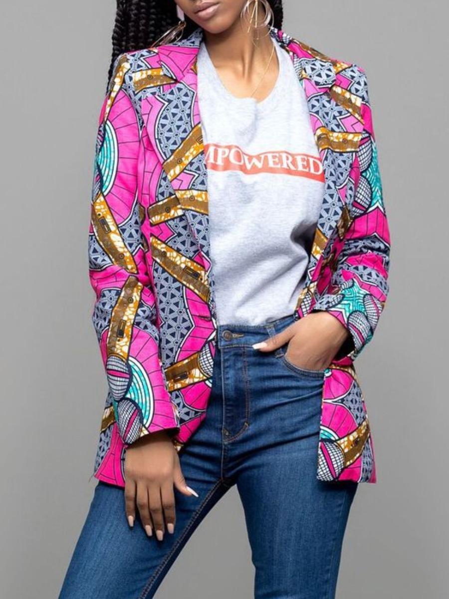 

lovely Stylish Turndown Collar Print Red Blazer