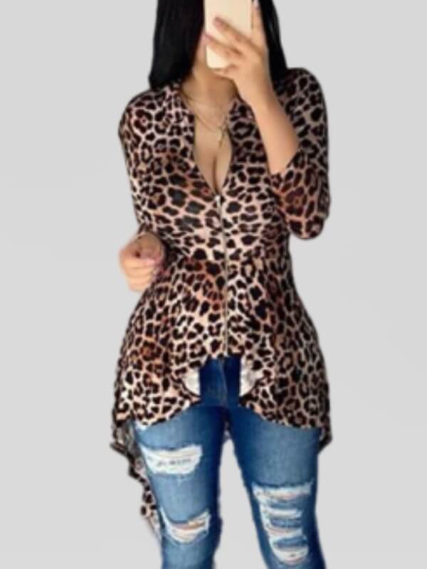 

Lovely Stylish Leopard Print Asymmetrical Coat
