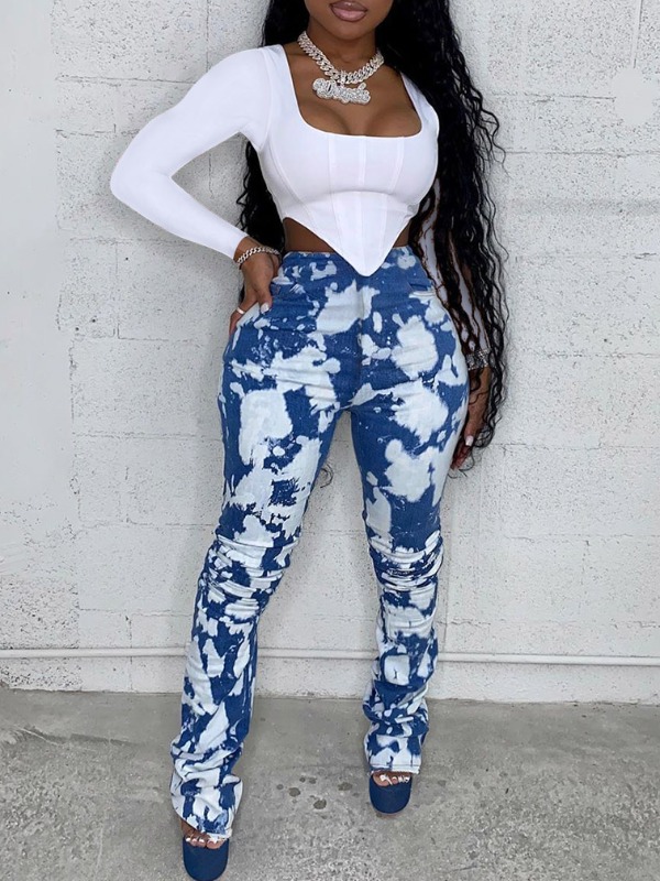 

LW Tie Dye Asymmetrical Pants Set (Batch Print), White