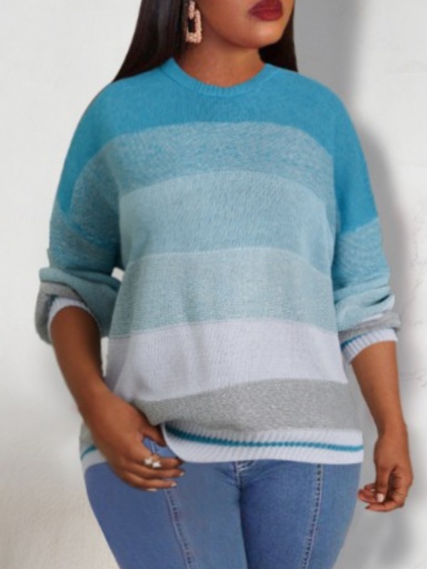 

lovely Casual O Neck Striped Blue Sweater