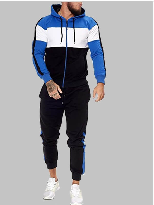 

Lovely Sportswear Hooded Collar Patchwork Zipper Design Black Men Two-piece Pants Set