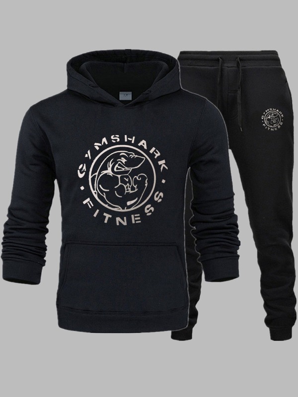 

lovely Casual Hooded Collar Print Black Men Two-piece Pants Set
