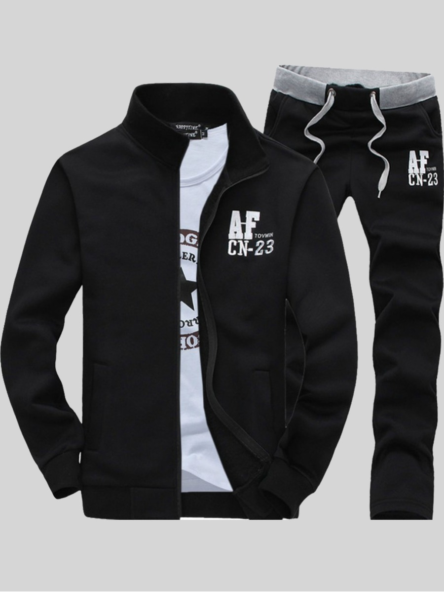 

lovely Casual Zipper Design Black Men Two-piece Pants Set