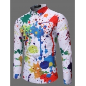 lovely Stylish Turndown Collar Graffiti Print Whit