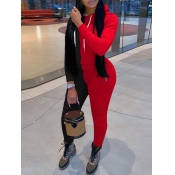 LW Hooded Collar Patchwork Tracksuit Pants Set