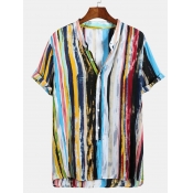 Men lovely Trendy Turndown Collar Striped Multicol