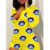 Lovely Leisure Lip Print Yellow Sleepwear