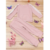 lovely Leisure O Neck Patchwork Pink Girl Two-piec