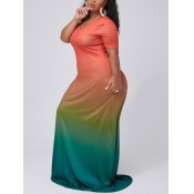 LW Plus Size Casual V Neck Gradient Wine Red Maxi 