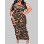lovely Trendy U Neck Camo Print Lace-up Maxi Plus 