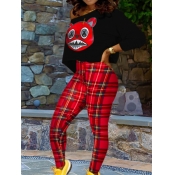 Lovely Casual Cartoon Print Black Two Piece Pants 