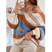 Lovely Stylish V Neck Striped Jacinth Sweater