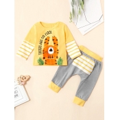 lovely Casual O Neck Print Yellow Boy Two-piece Pa