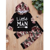 lovely Casual Hooded Collar Print Black Boy Two-pi