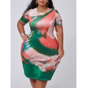 lovely Leisure O Neck Tie-dye Green Knee Length Pl