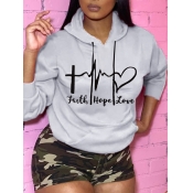 LW Leisure Hooded Collar Print Grey Hoodie