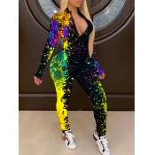 LW Trendy Zipper Design Graffiti Print Yellow One-