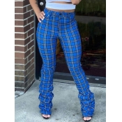 LW Trendy Grid Print Skinny Blue Pants