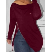 LW Plus Size Zipper Design Asymmetrical Wine Red H