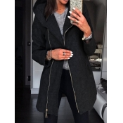 Lovely Casual Hooded Collar Zipper Design Black Lo