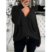 LW BASICS Plus Size V Neck Loose Black T-shirt