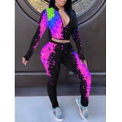 Lovely Casual Graffiti Print Zipper Design Purple 