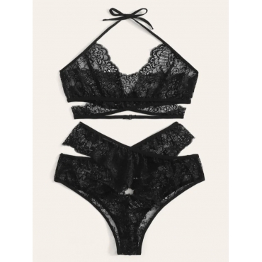 

LW Plus Size Lace See-through Bra Sets, Black