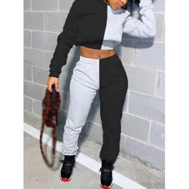 

LW Patchwork Crop Top Sweatsuit Set, Black