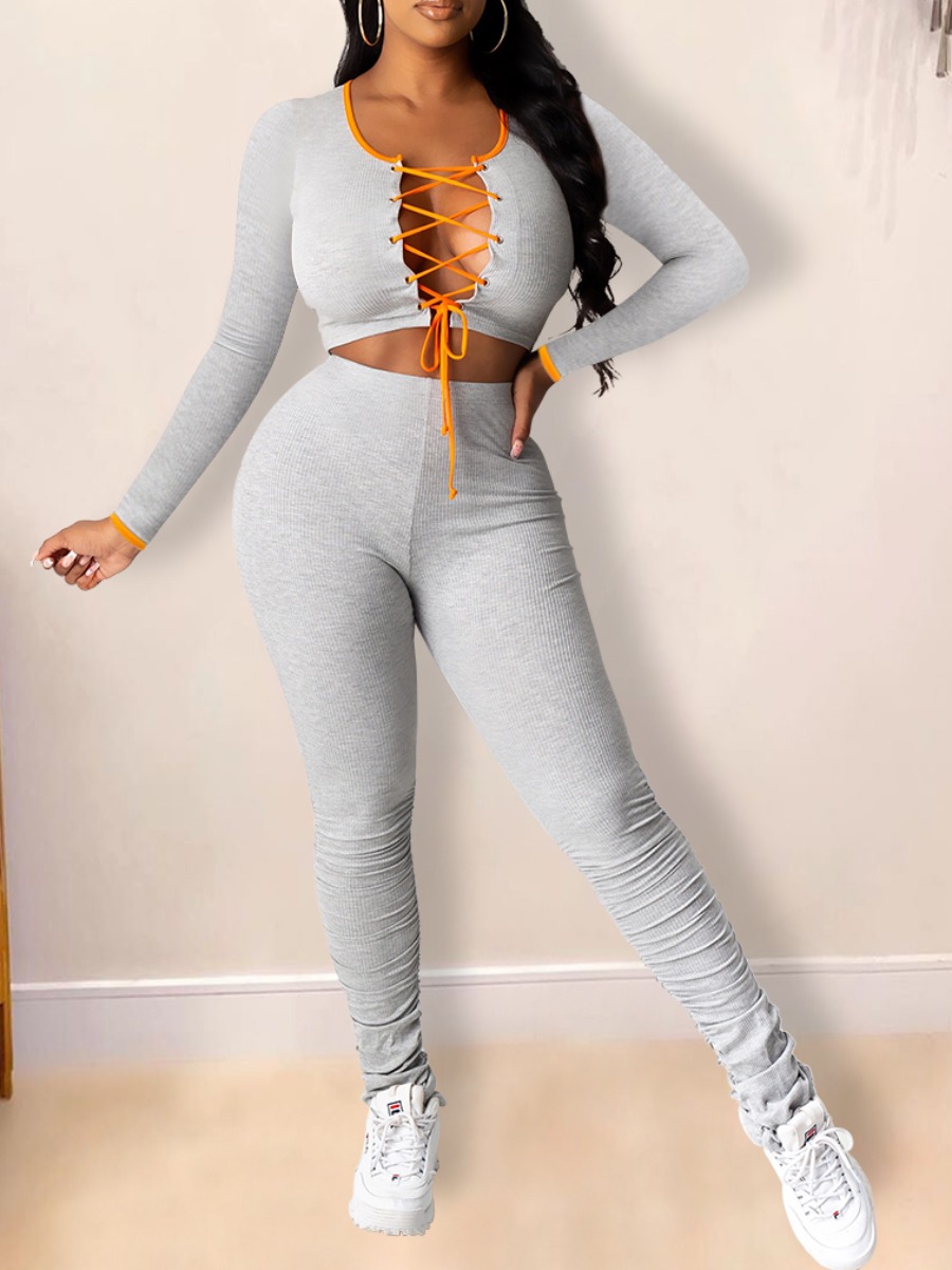 

LW Bandage Design Stacked Pants Set, Light grey
