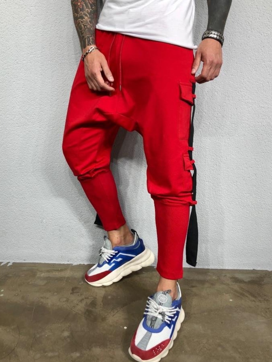 

lovely Trendy Pocket Patched Red Men Pants