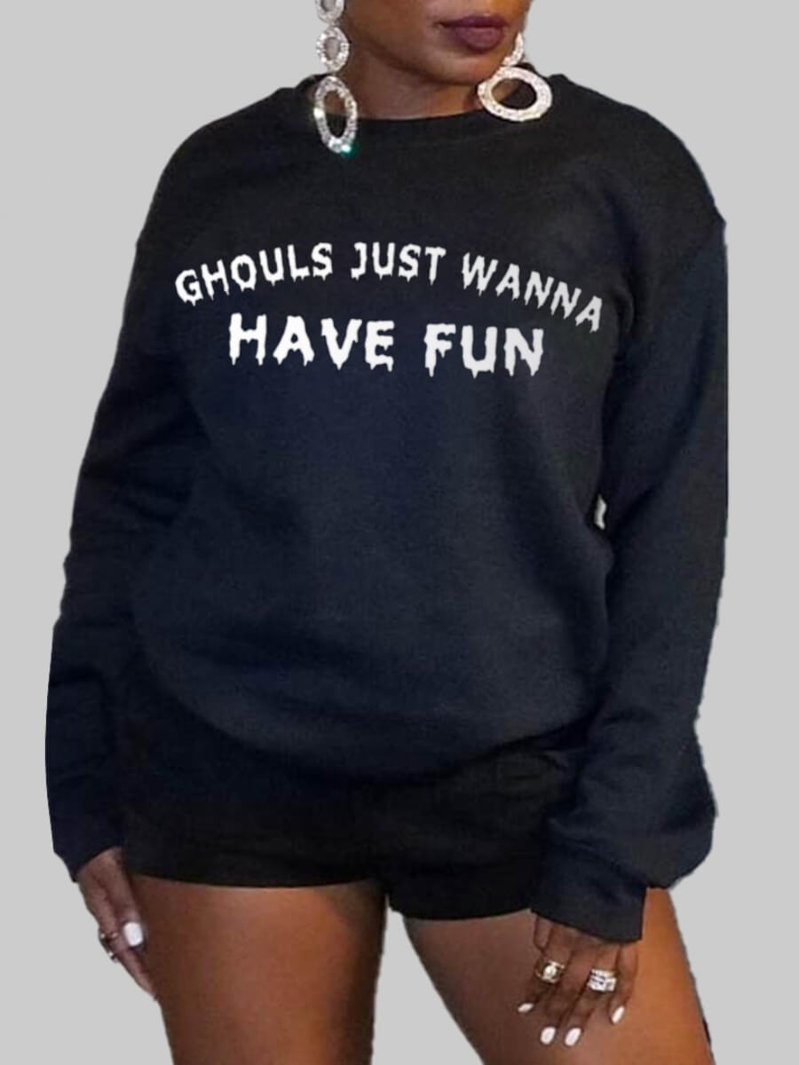 

Lovely Leisure O Neck Letter Print Black Hoodie