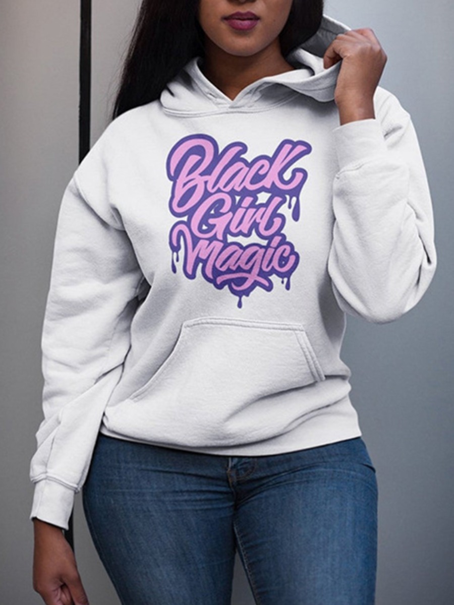 

lovely Casual Hooded Collar Letter Print White Plus Size Hoodie