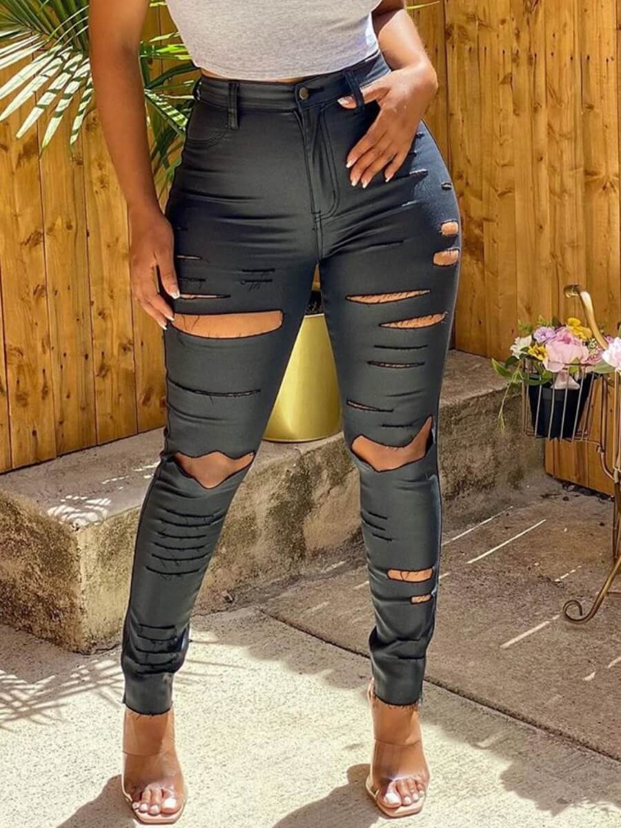 

Lovely Trendy Hollow-out Black Pants
