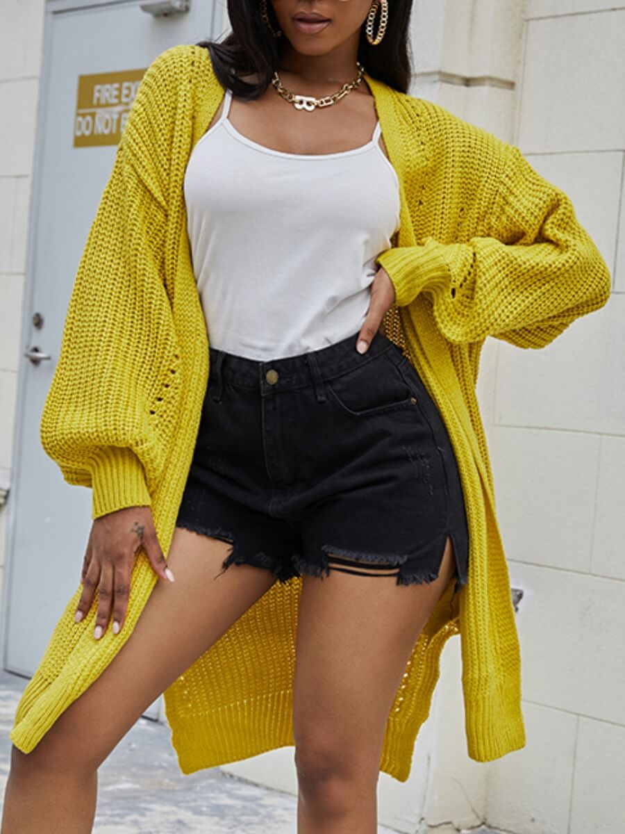 

Lovely Casual Loose Yellow Long Cardigan