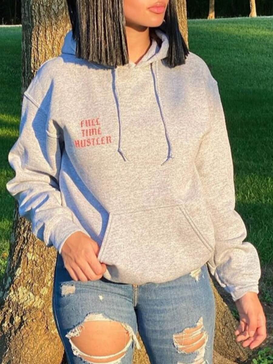 

Lovely Casual Hooded Collar Letter Print Grey Hoodie