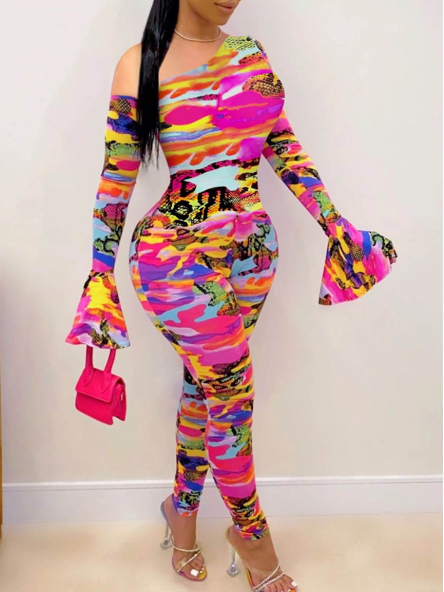 

LW Camo Print Skinny Jumpsuit, Red camouflage