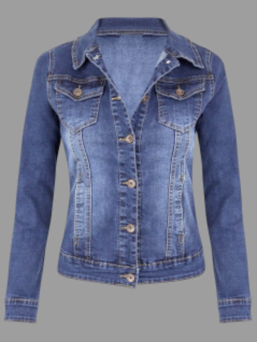 

Lovely Stylish Turndown Collar Buttons Design Baby Blue Denim Jacket